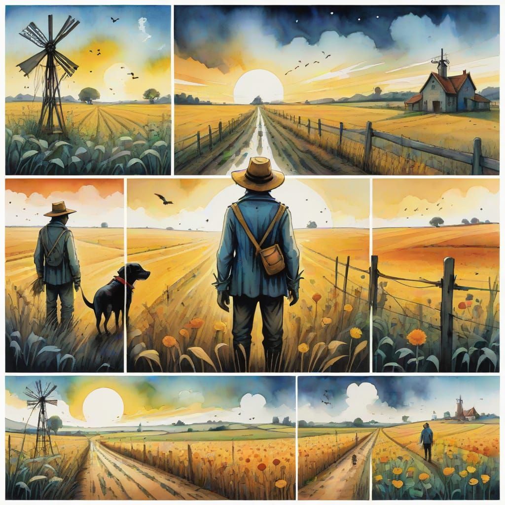 Dog and Scarecrow in Story Panels