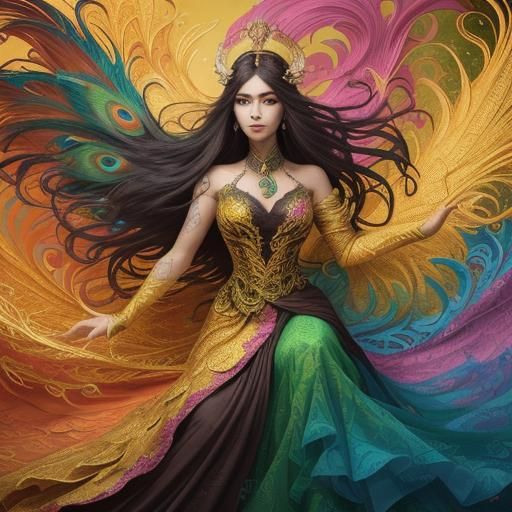 Dragon Peacock Woman in Abstract Expressionism Style