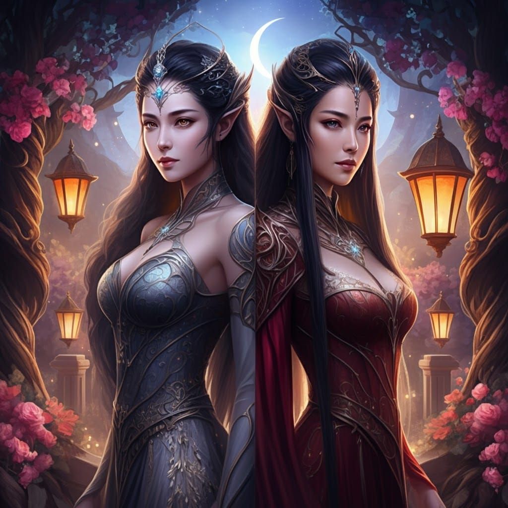 Mystical Garden: Two Women in Fantasy Art Style