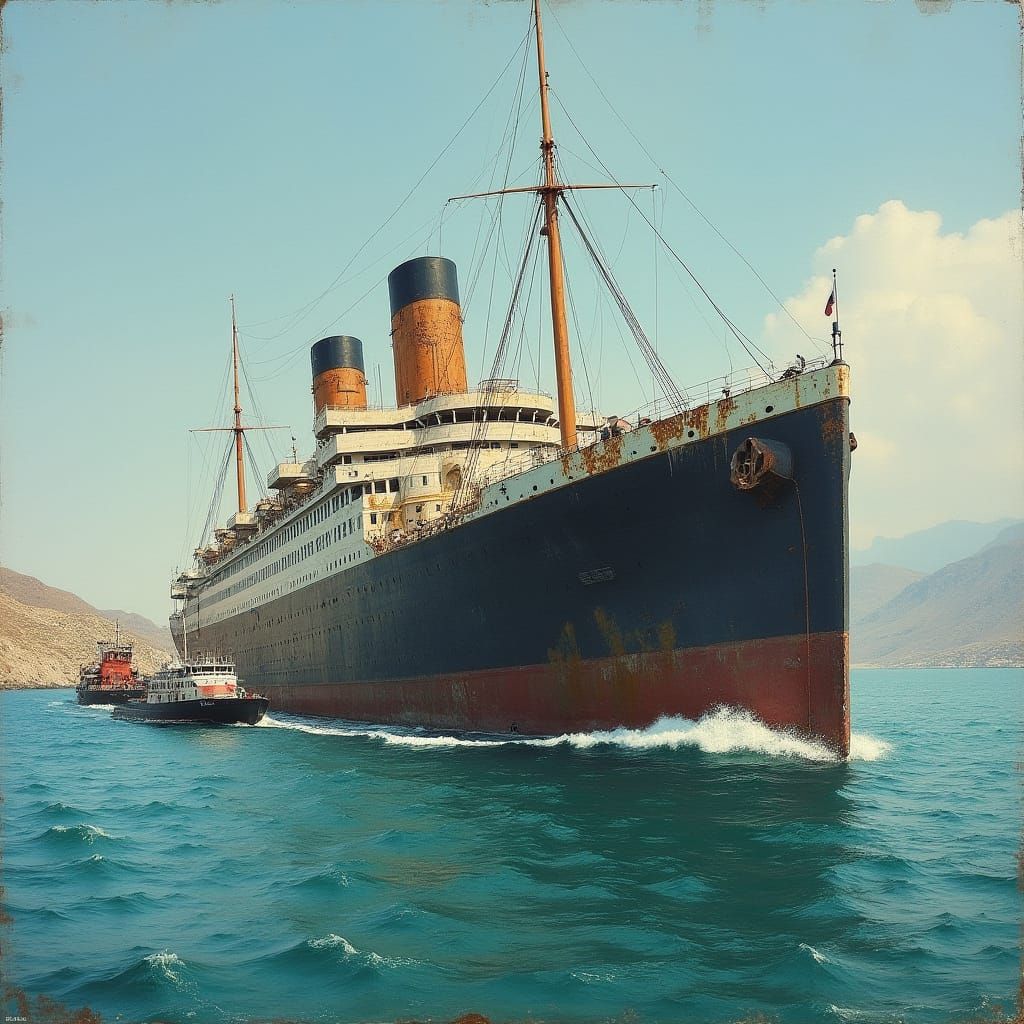 Vintage Ocean Liner Under Tow to Breakers Yard