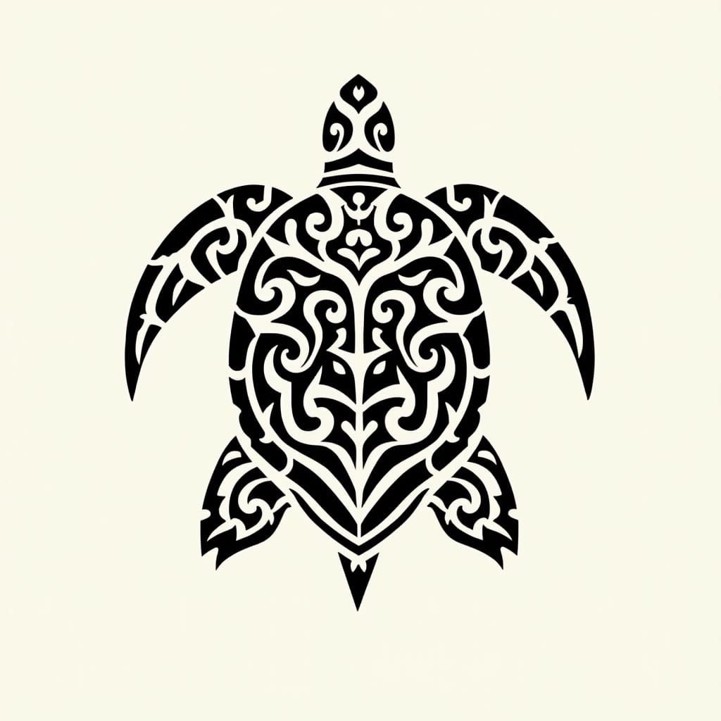 Simplistic Tribal Turtle in Geometric Line Art