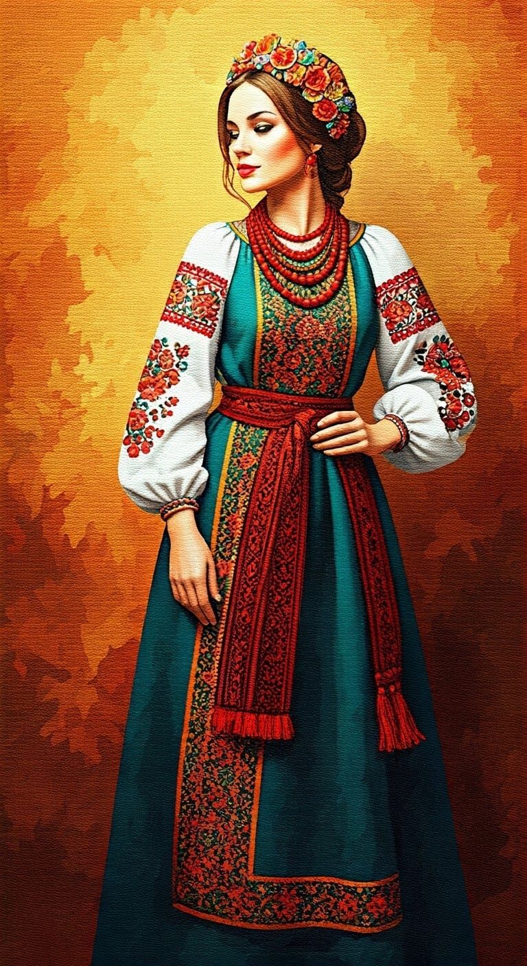 Long women's dress with long sleeves in Ukrainian style with...