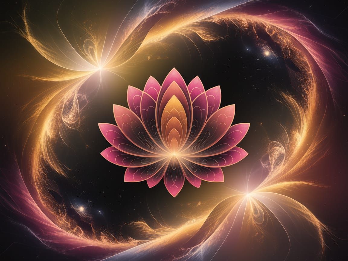 Vibrant Cosmic Lotus Blooms in Holographic Nebulae