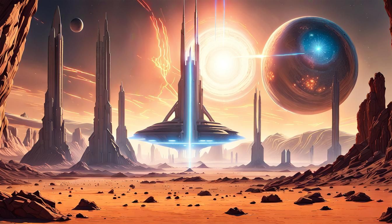 Sci-Fi Landscape with Spaceship Battle