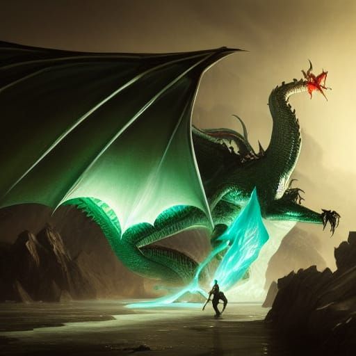 Green Dragon vs Ice Dragon in Dark Fantasy
