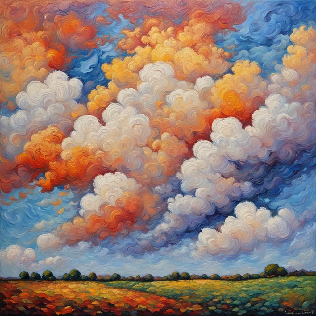 Clouds World: Expressionist Oil Painting with Impasto Textur...