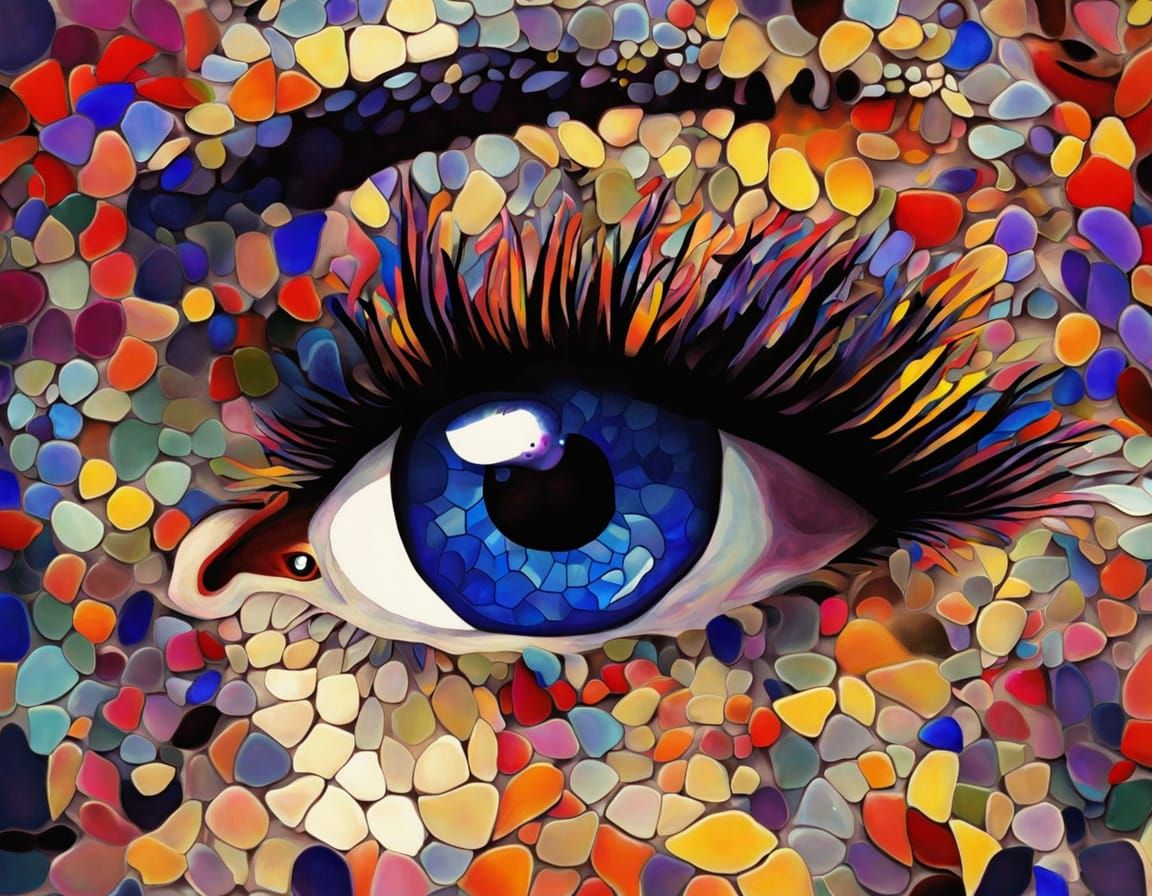 Abstract Mosaic Face with Bird of Knowledge