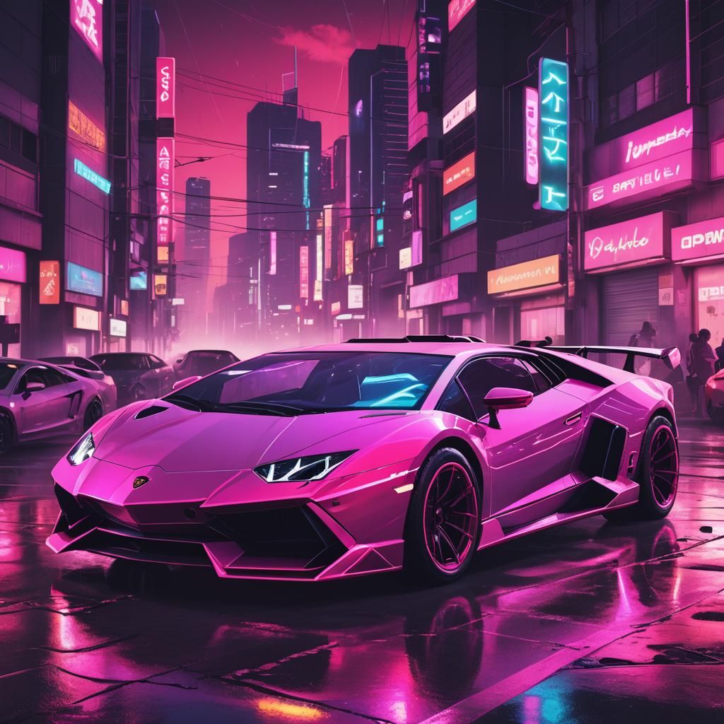 Futuristic Lamborghini in Synthwave Neon Style