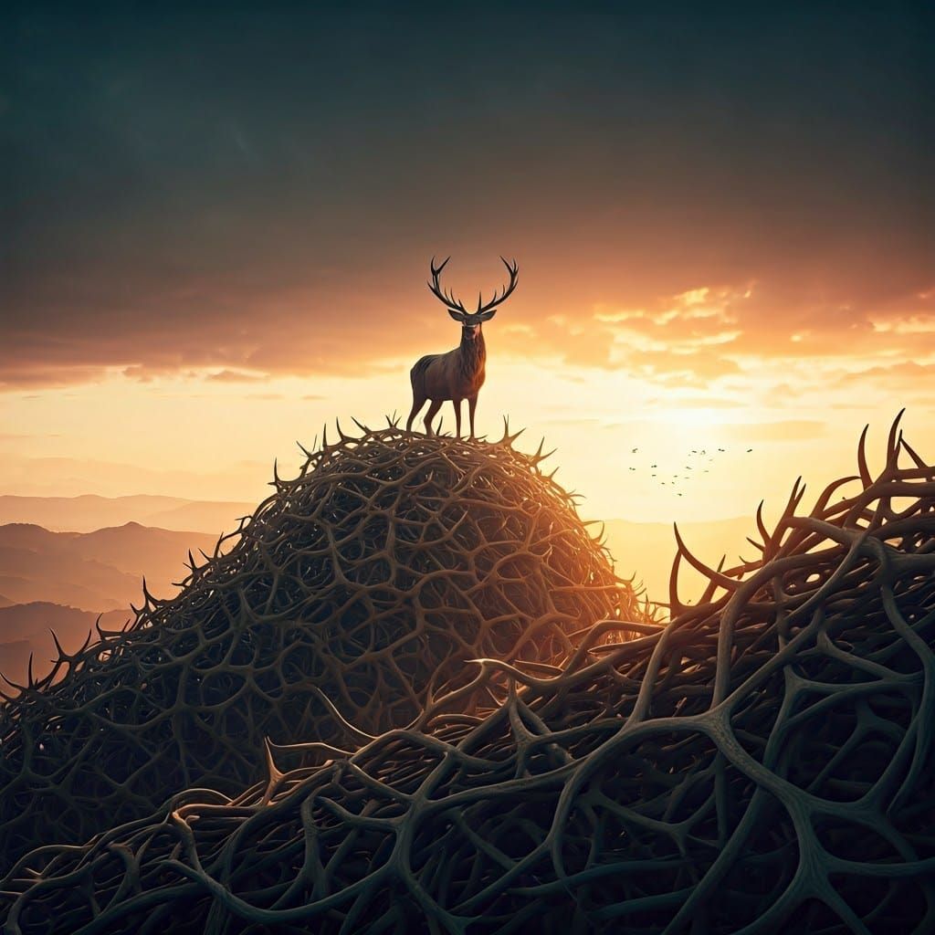 Majestic Deer in Golden Light atop Antler Mountain