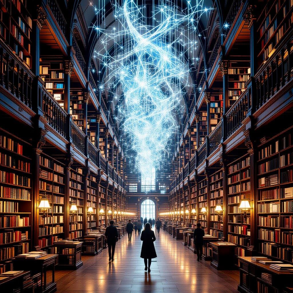 Infinite Library of Glowing Light Books