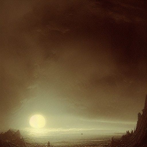 Terrifying Midnight Sun in Horror Illustration Style