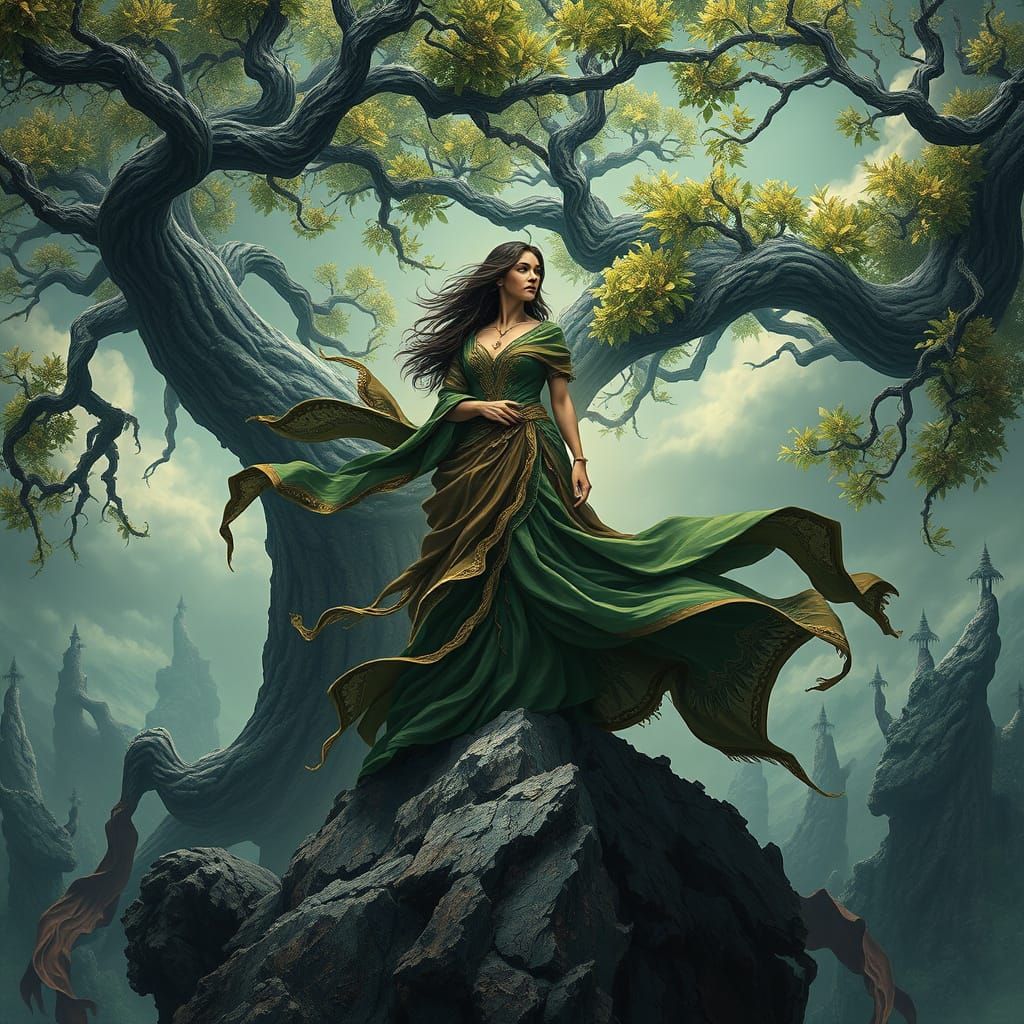 Majestic Nature Goddess in a Whimsical Realm