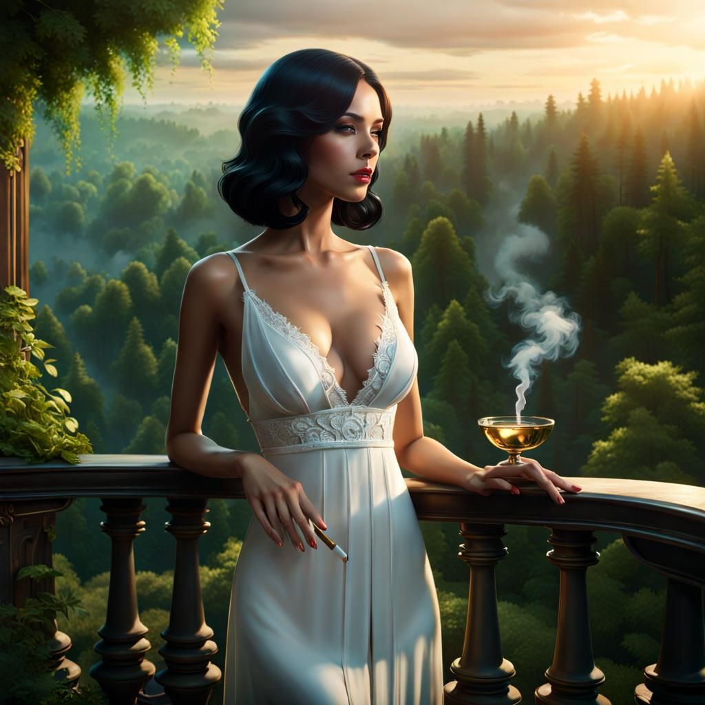 Woman Overlooking Forest: Fantasy Concept Art
