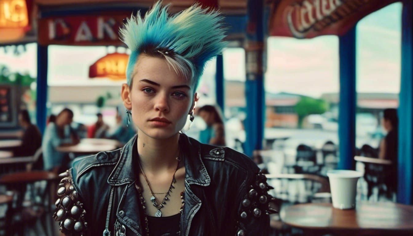 <lora:Artistic 1:1.0> a photo of a punk rock girl with a moh...