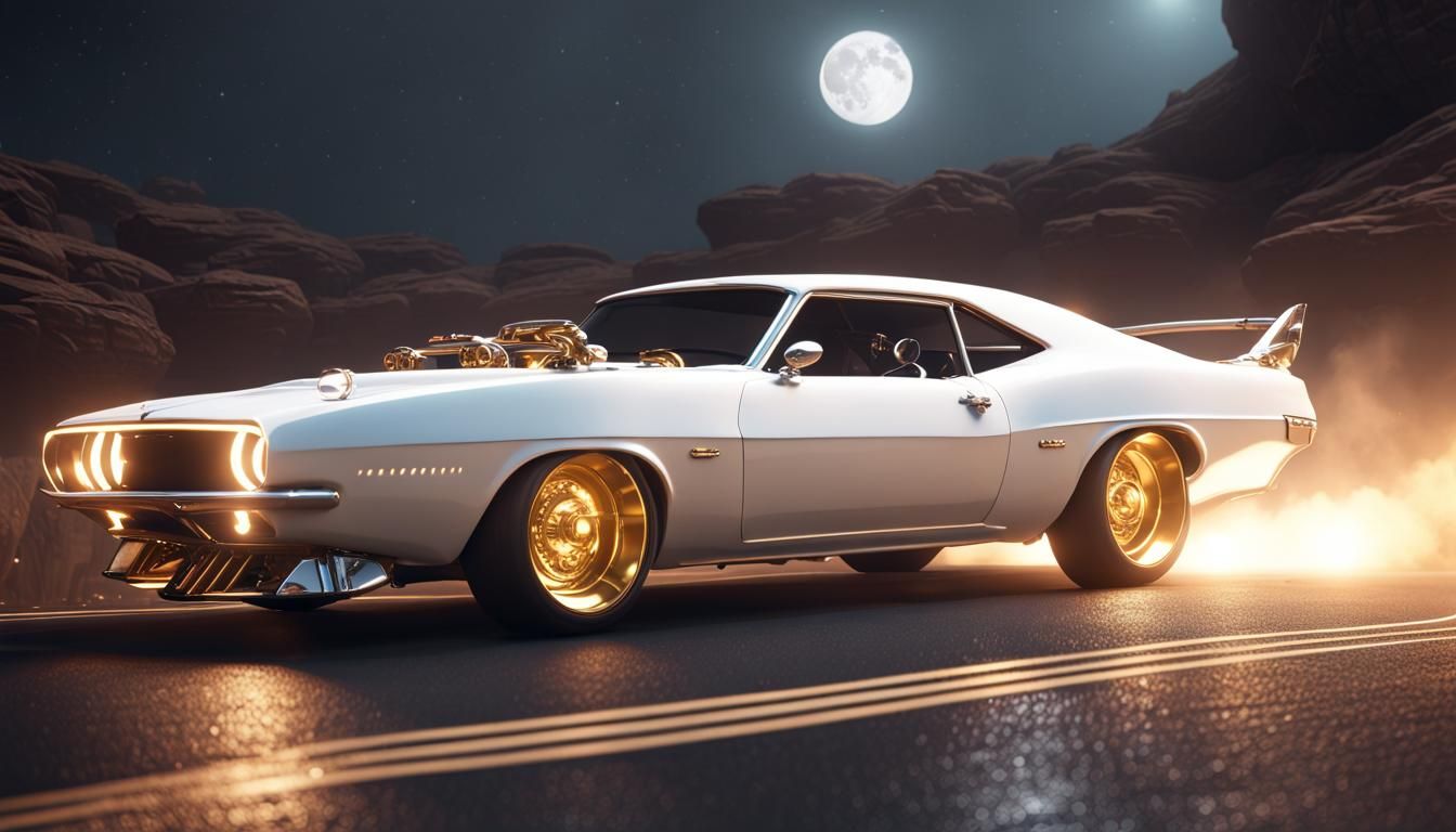 White And Gold Muscle Car