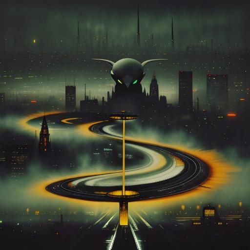 Surreal Alien Double Exposure in Watercolor Style