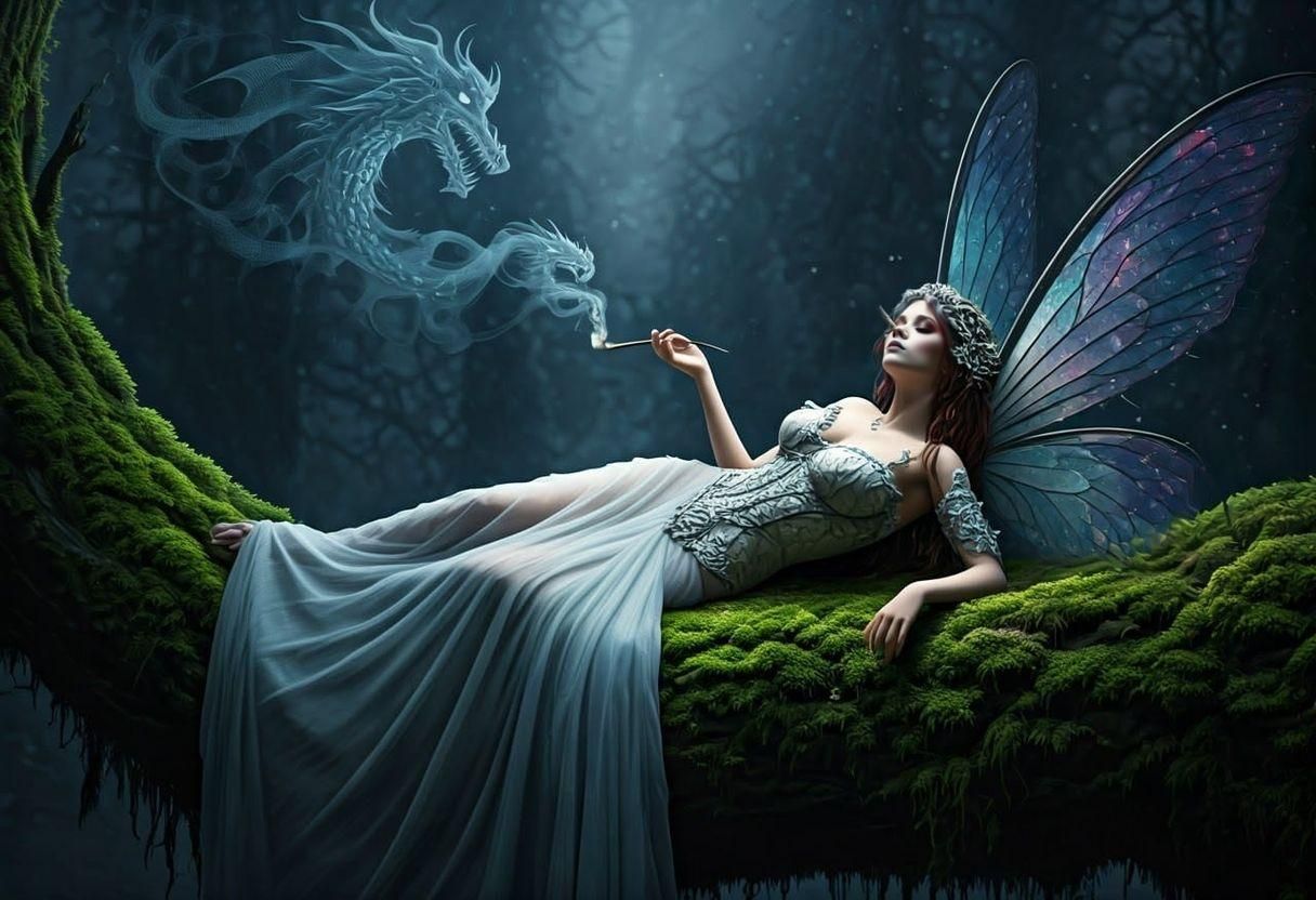 Fairy Smoking Dragon Pipe Under Moonlight