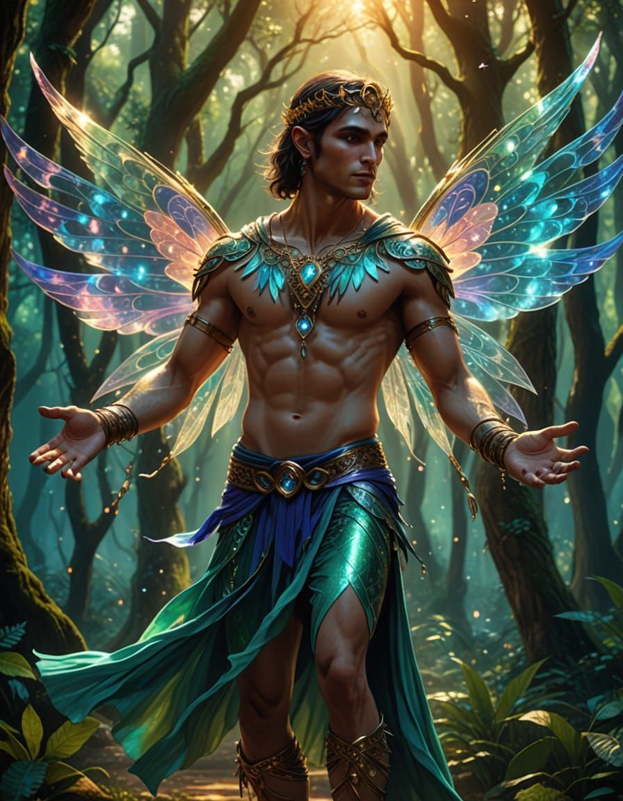 Elves Dancing in Mystical Forest, Vibrant Digital Art