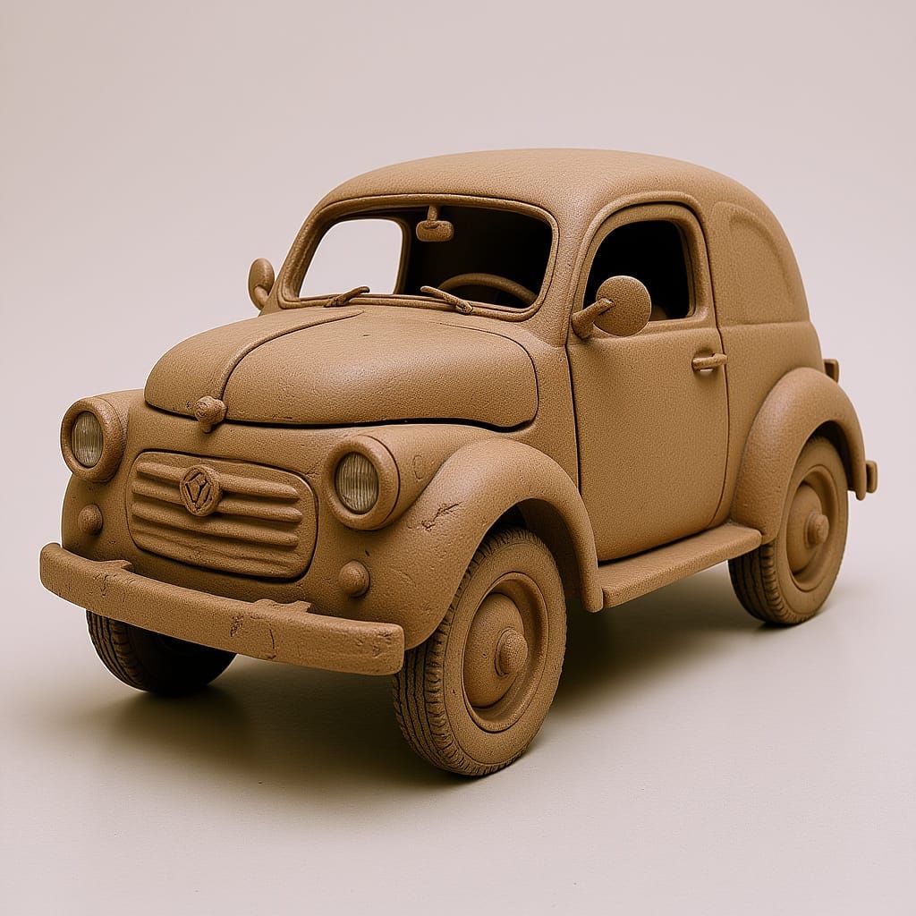 Terracotta Clay Car Sculpture in Folk Art Style