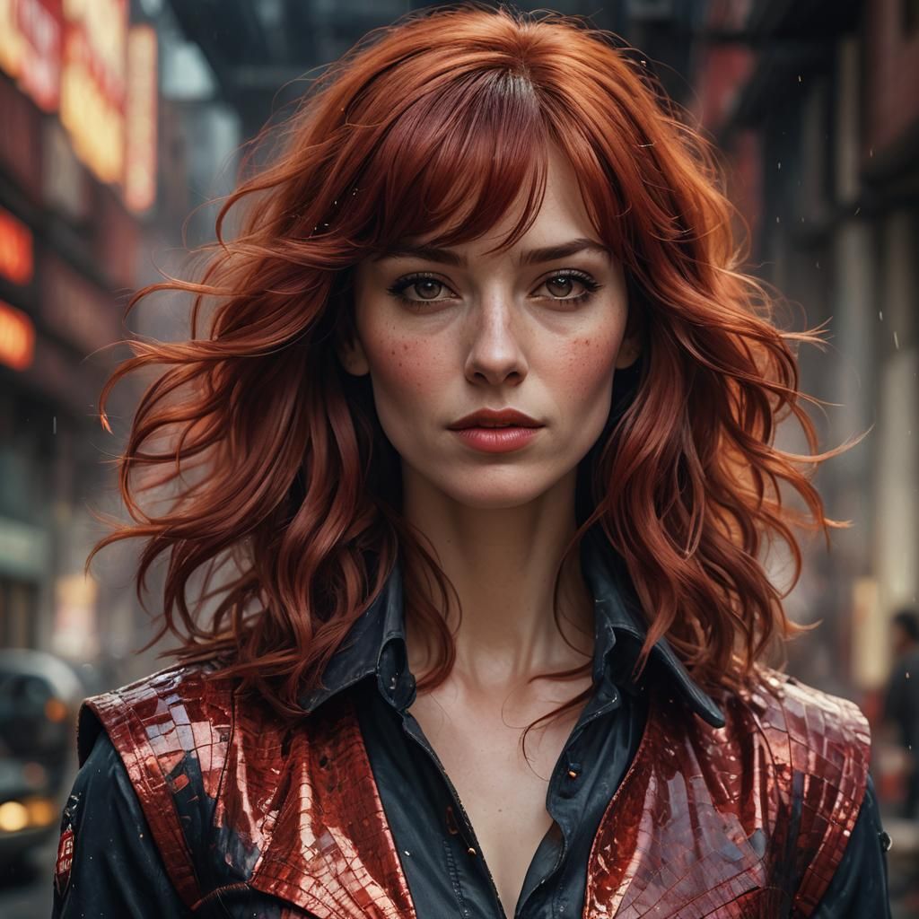 Hyperrealistic Portrait of a Red-Haired American Supermodel