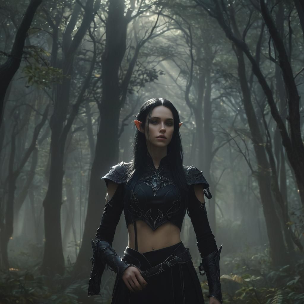 Dark Elf in Misty Forest: Digital Matte Painting