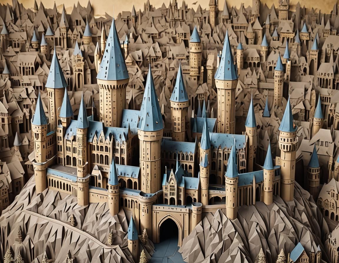 Detailed Papercraft Hogwarts Castle in 8K