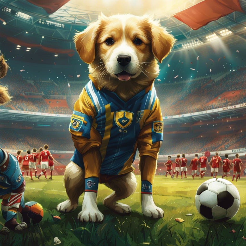 Puppy Soccer Match: Hyperdetailed Digital Art