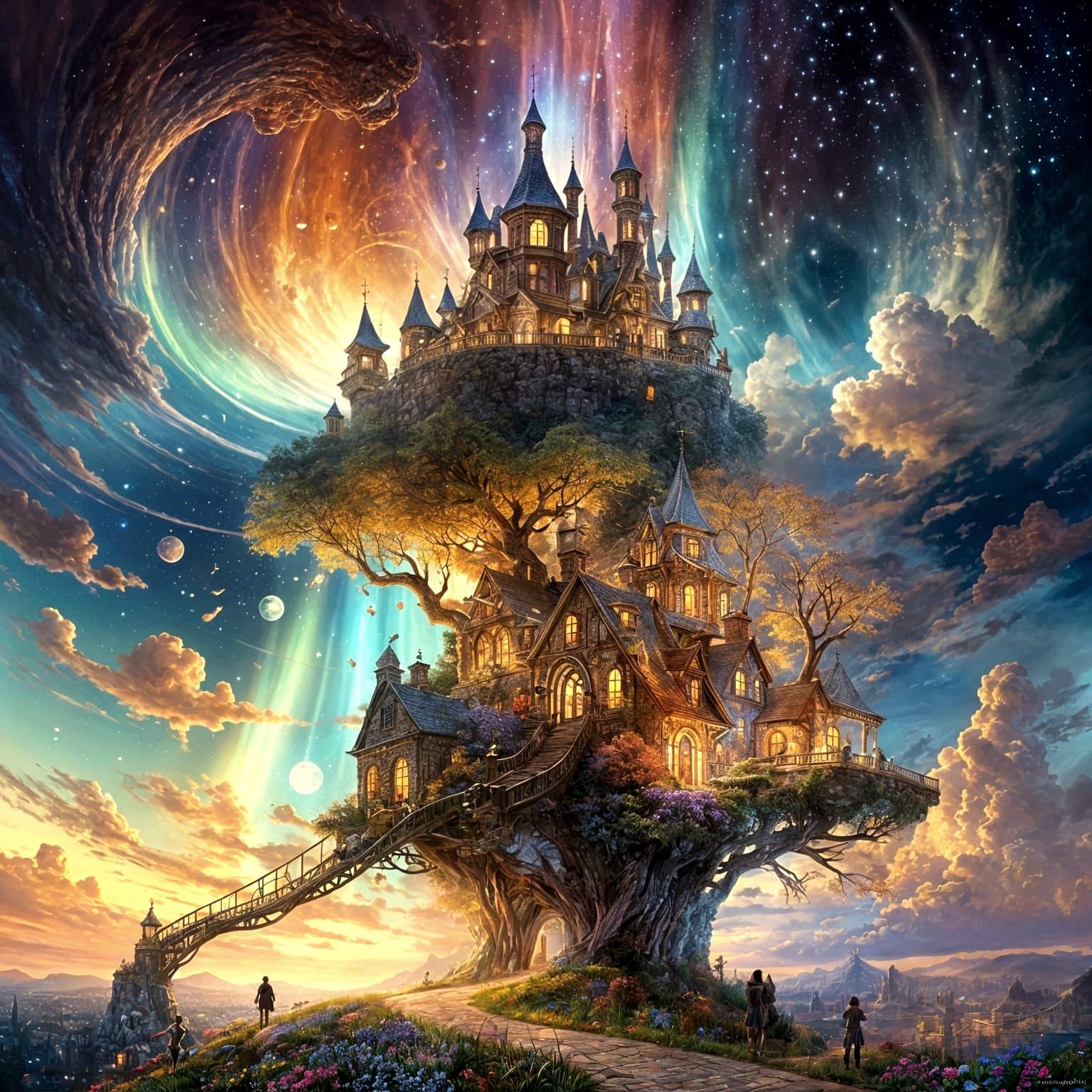 Magical Tree Houses in a Colorful Zentangle Illusion