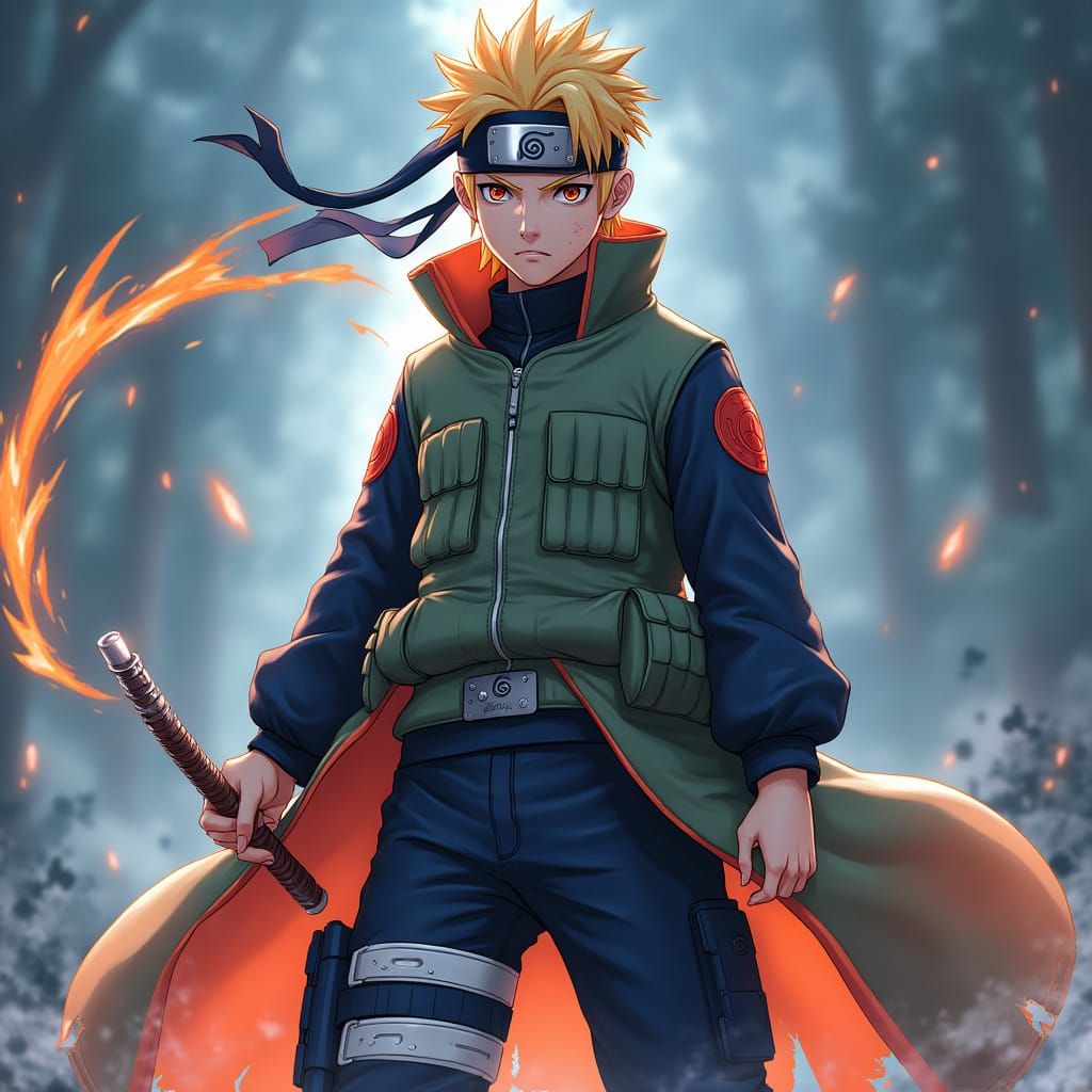 Hyperrealistic Kakashi in Heroic Stance with Chidori and Sha...