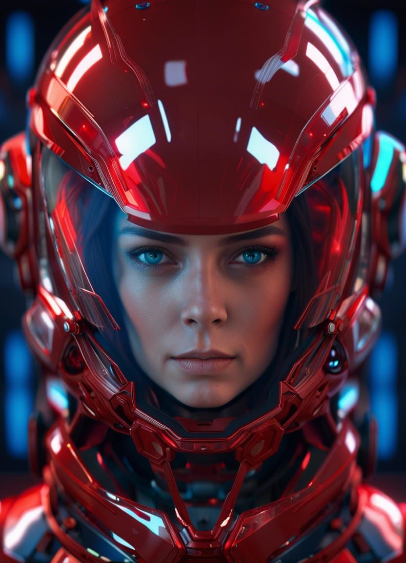 Brunette in Luminous Helmet, Sci-Fi Portrait