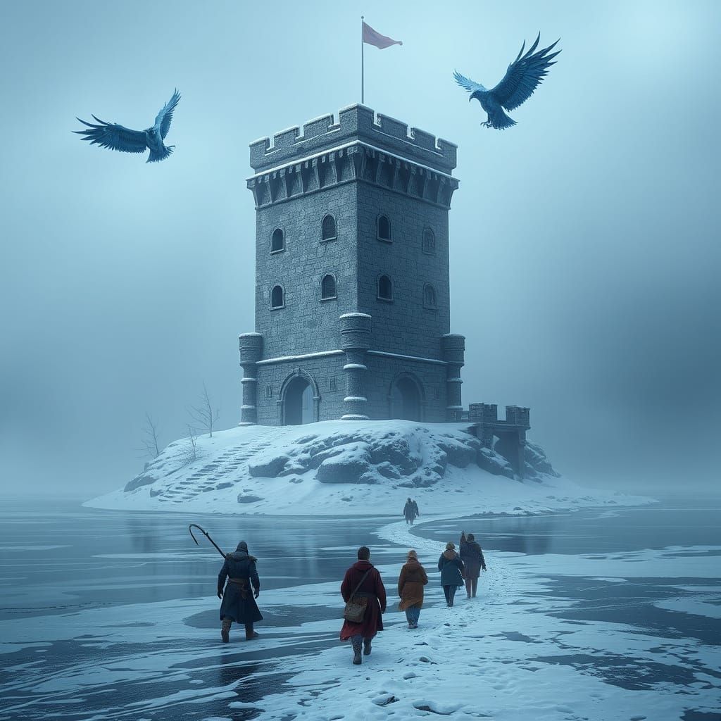 Mystical Winter Tower on Frozen Island