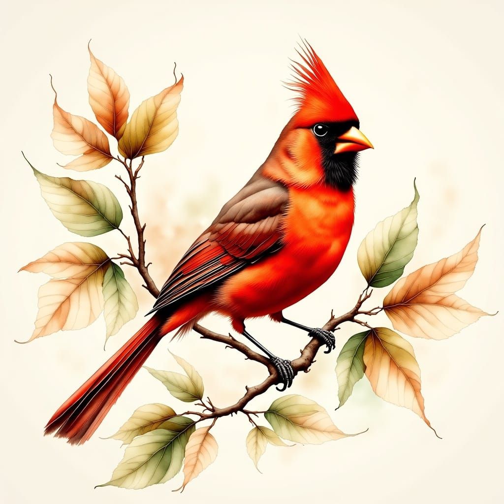 Scarlet Cardinal in Ethereal Bloom