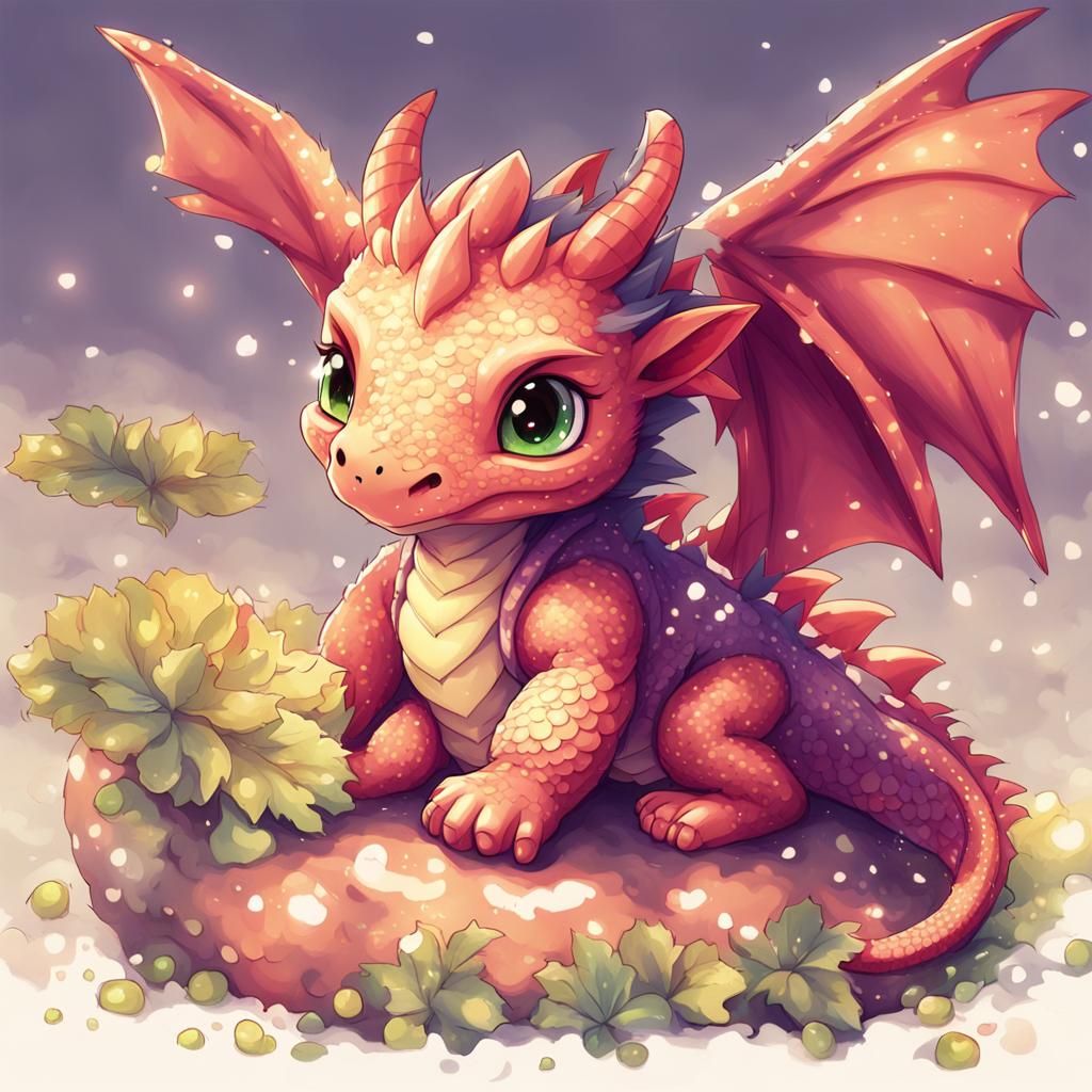 Cute Baby Dragon in Anime Style