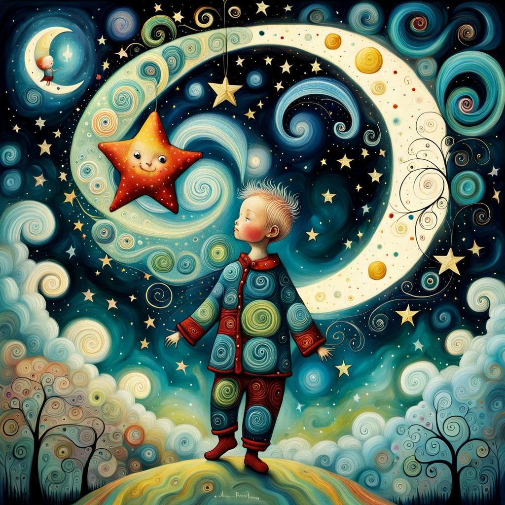 Surreal Toddler with Star in Colorful Fantasy
