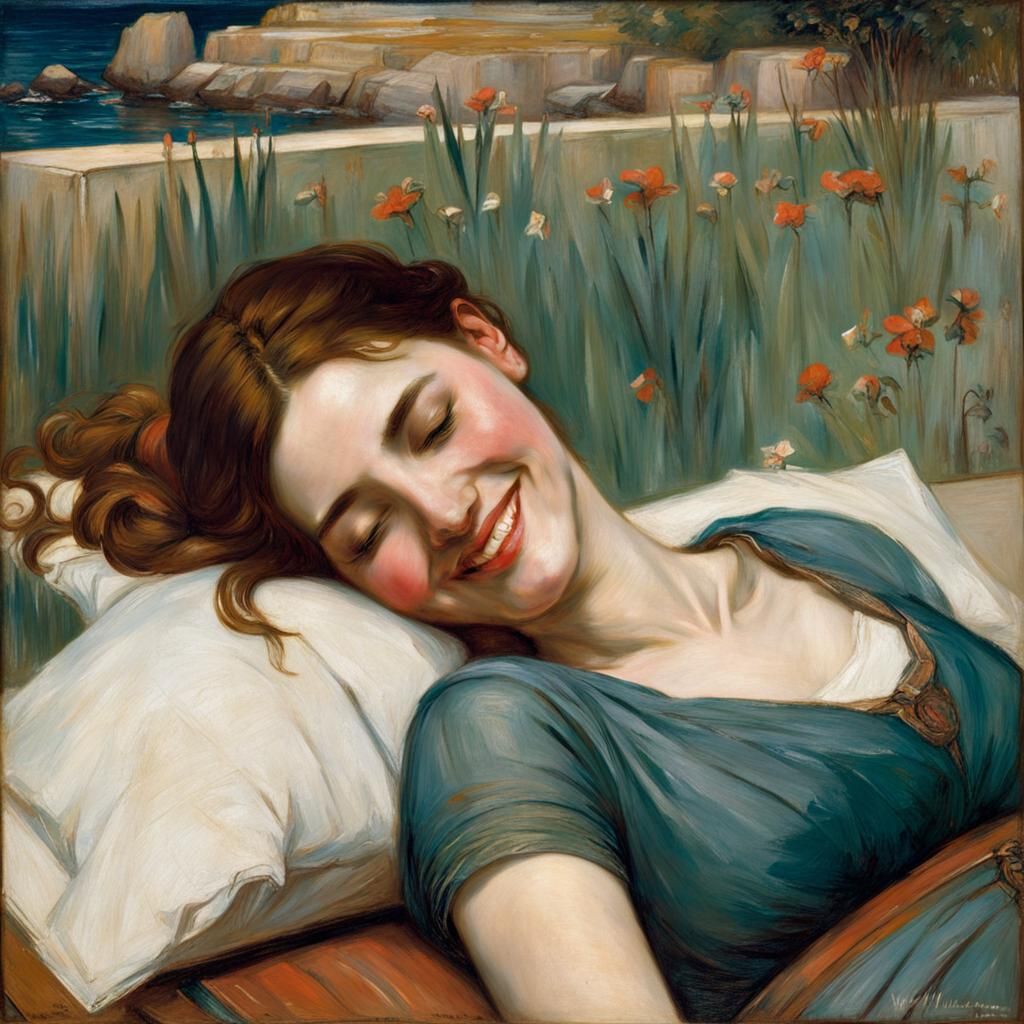 in style of John William Waterhouse, Dolce far niente (1880)
