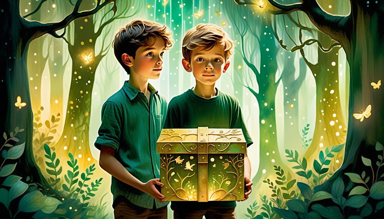 Boy with Magic Box in Enchanted Forest