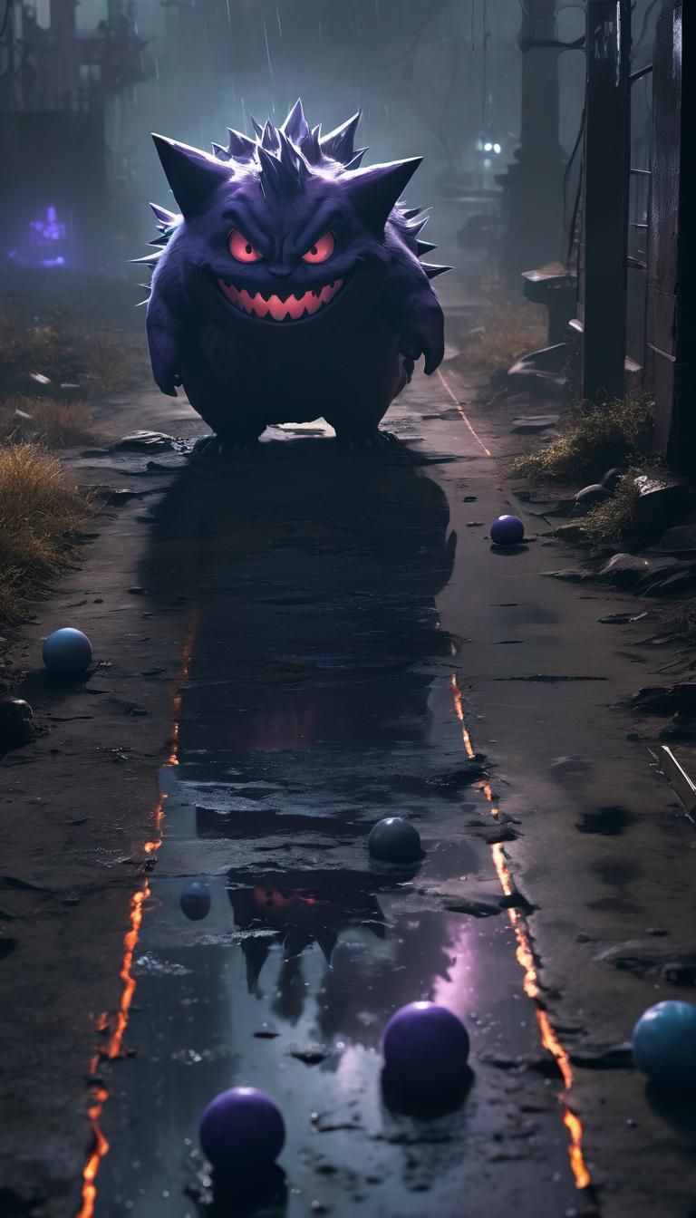 Gengar Shadow Ball in Sci-Fi Metalscape