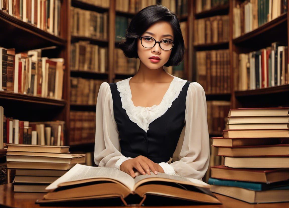 Young Indonesian Librarian in Library Setting