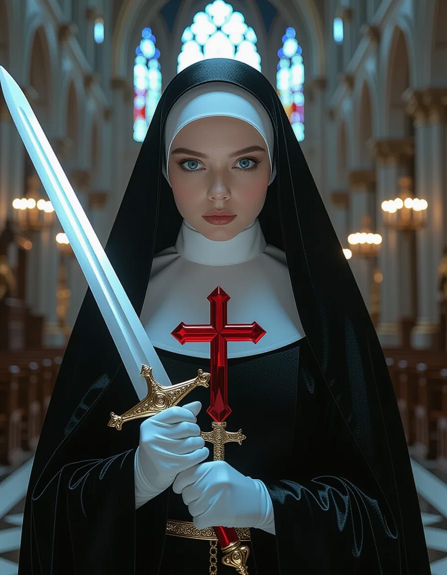 Nun with Crystal Cross in Grand Cathedral