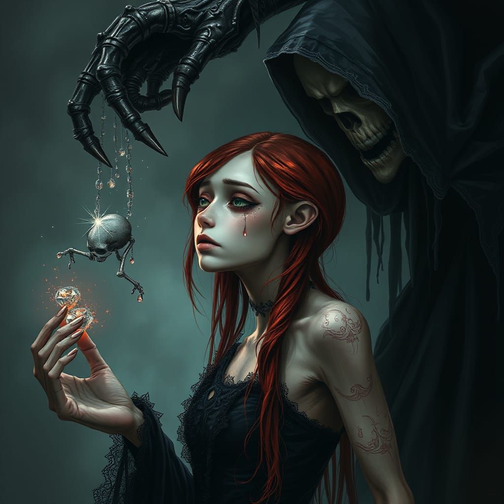 Gothic Woman's Soul Taken by Grim Reaper