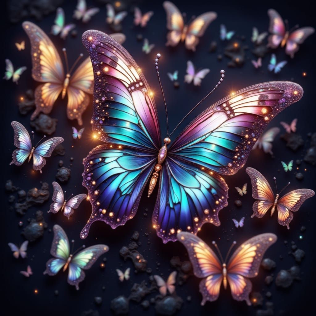 Surreal Butterflies in Jewel-Toned Opulence