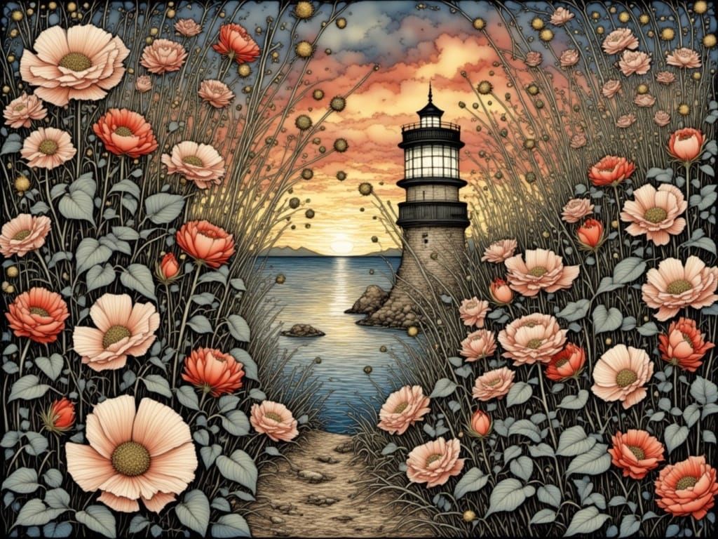 Majestic Lighthouse on Eroding Dune in Turbulent Evening Lig...