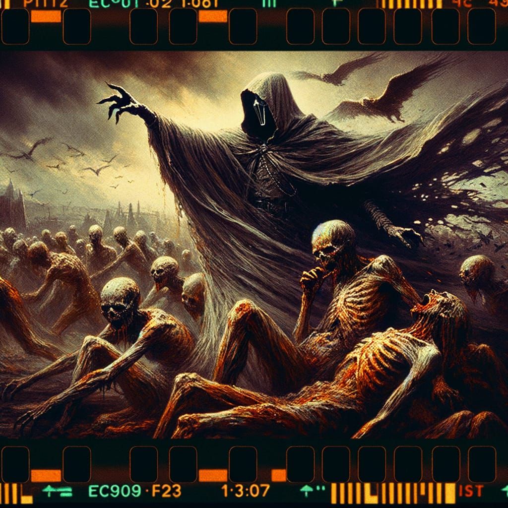 Masked Figure Escapes Zombie Horde: Cinematic Still