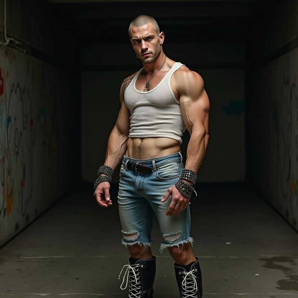 Intense Portrait of a Muscular Man in Expressive Style