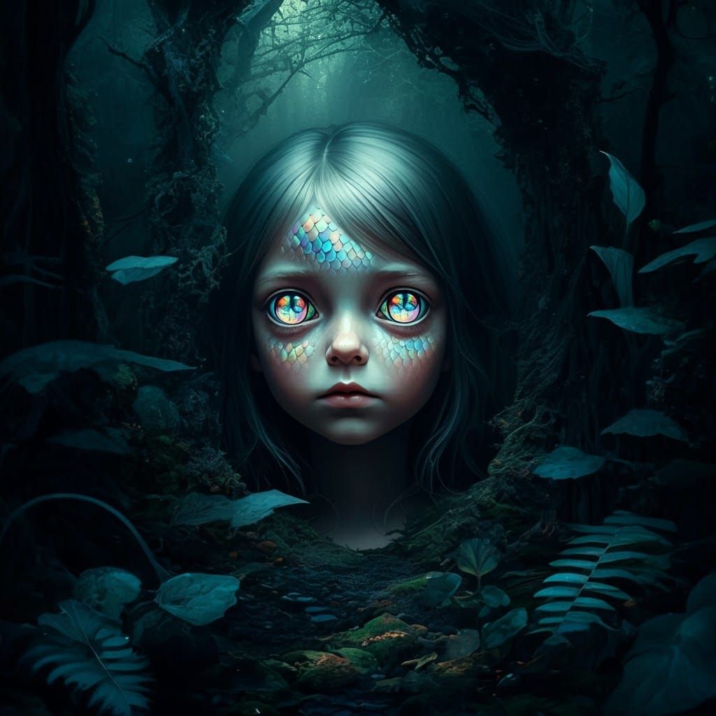 Mystical Girl with Iridescent Fish Eyes