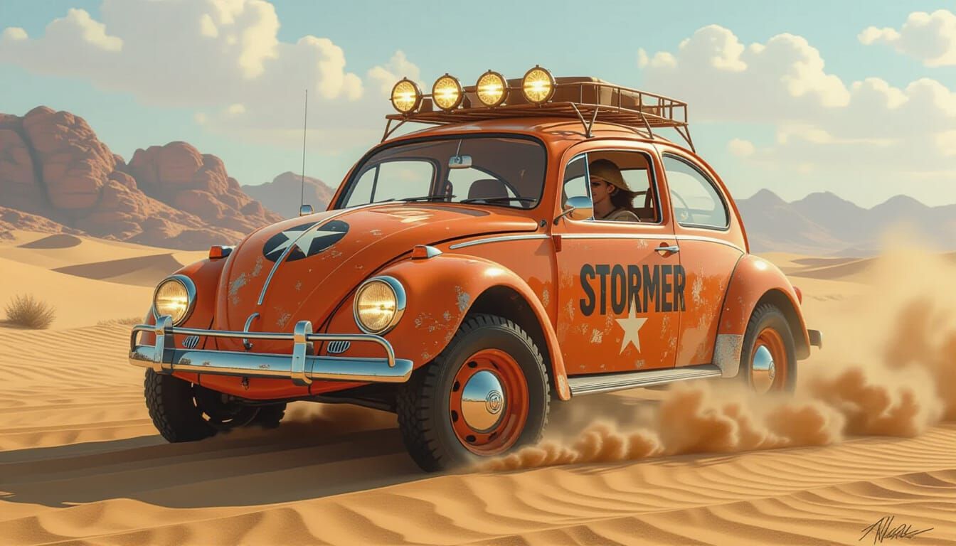 Orange Baja Bug "Desert Stormer" in Mojave Dunes