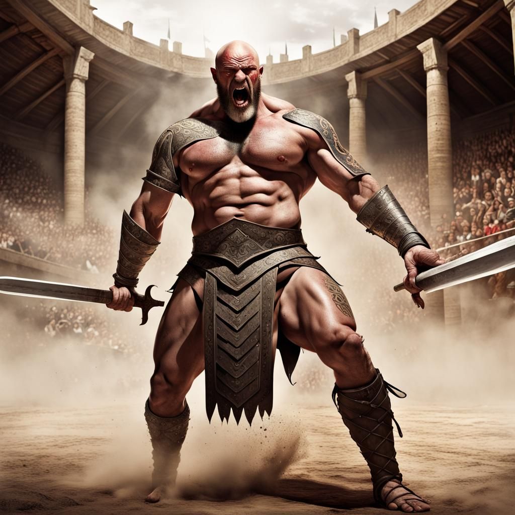 Fierce Gladiator Battle in Medieval Arena Illustration