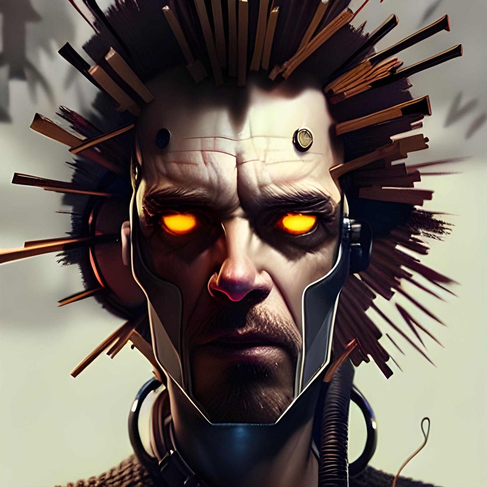 Intense Cyberpunk Stare in Dark Fantasy Style