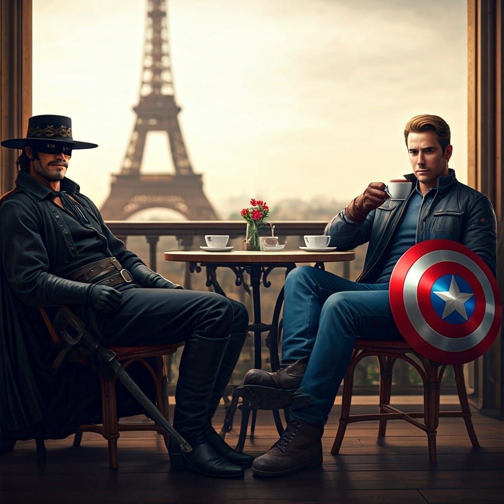 Debonair Heroes in Parisian Café
