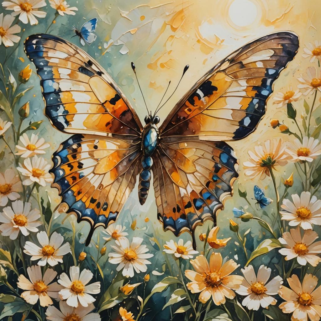 Butterfly on Flower in Impressionist Style